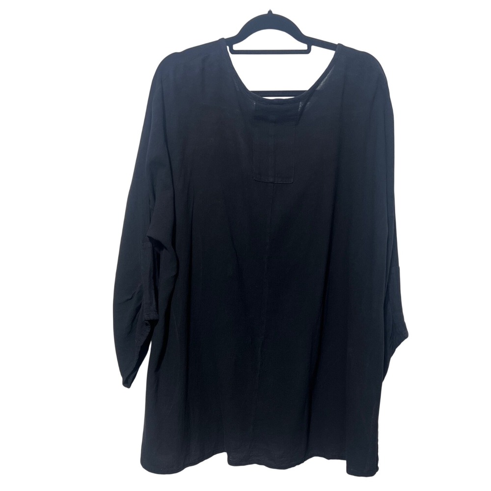 Oh My Gauze Black L Cotton Crinkle Tunic Top Oversized Lagenlook Boho Scoop Neck